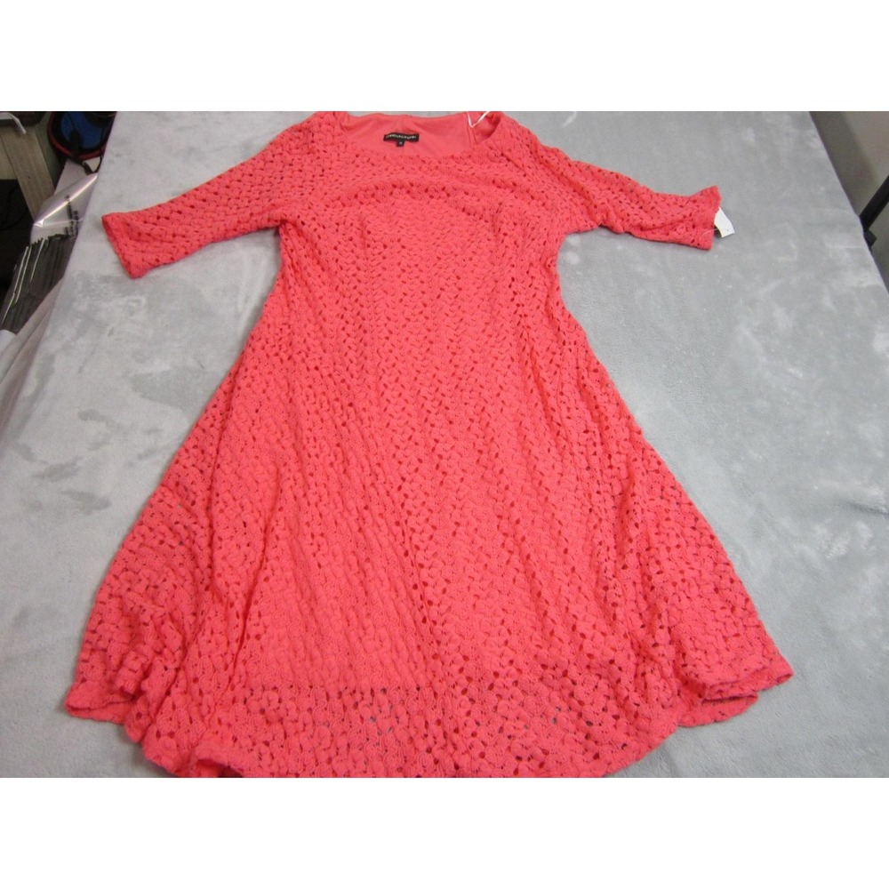 Chris McLaughlin Dress Womens 16 Pink Lace A-Line 3/4 Sleeve Lined Knee Length